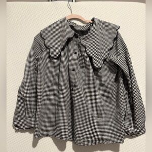 Black and White Gingham Blouse with Scalloped Collar